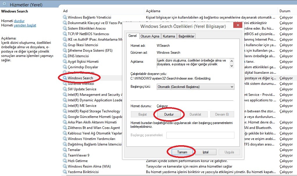 Windows Hızlandırma Teknikleri Windows_Search_ayar_servisler