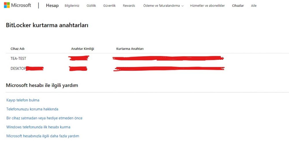 Bitlocker Kurtarma Anahtarı Microsoft Account
