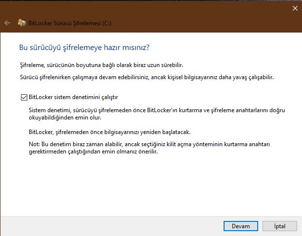 Bitlocker sistem denetimi test etmek